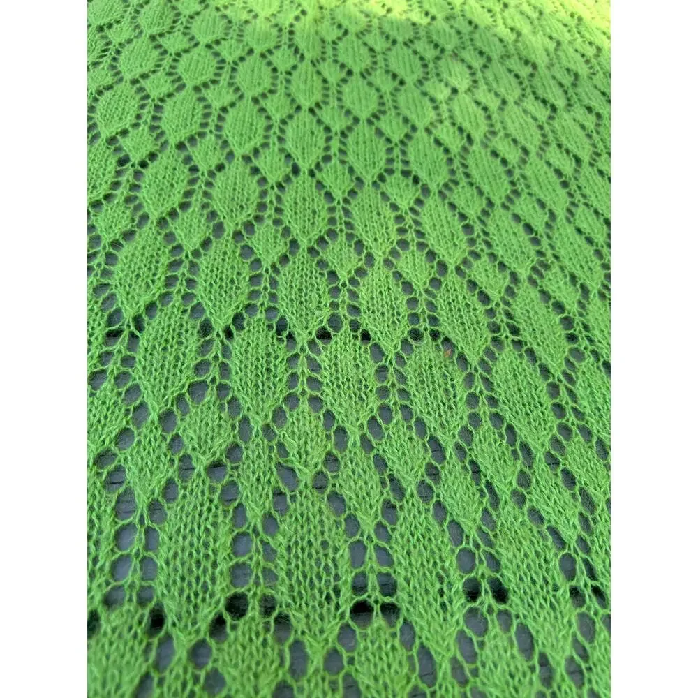 Mohair Wool Crochet Blanket lime green Hand Made Diamond Knit Throw 44x90” shawl